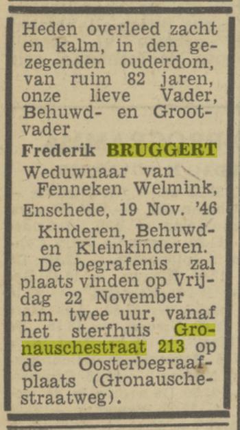 Gronausestraat 213 F.Bruggert overlijdensadvertentie Tubantia 20-11-1946.jpg