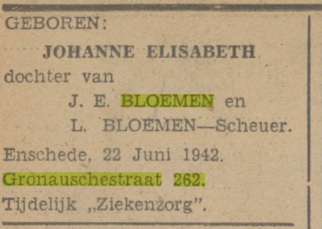 Gronausestraat 262 J.E.Bloemen advertentie Tubantia 23-6-1942.jpg