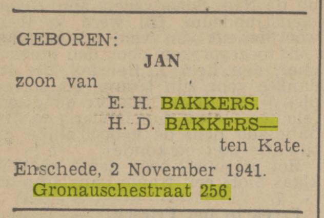 Gronausestraat 256 E.H. Bakkers advertentie Tubantia 3-11-1941.jpg
