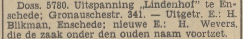 Gronausestraat 341 Uitspanning Het Lindenhof H. Wevers krantenbericht Tubantia 6-8-1938.jpg