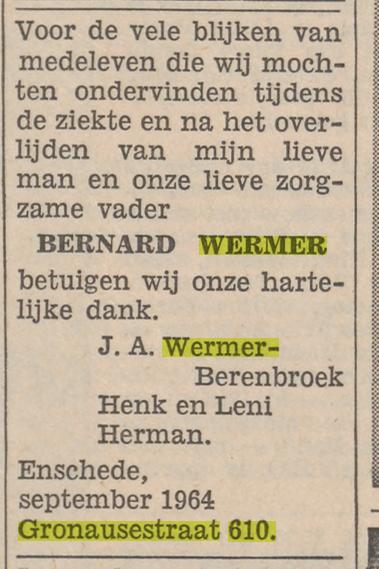 Gronausestraat 610 Bernard Wermer advertentie Tubantia 4-9-1964.jpg
