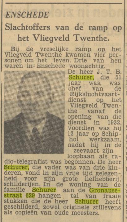 Gronausestraat 629 J.T.B Schurer radio-telegrafist Vliegveld Twenthe krantenbericht Tubantia 19-11-1949.jpg