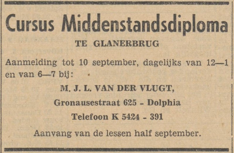 Gronausestraat 625 Dolphia M.J.L. van der Vlugt advertentie Tubantia 7-9-1957.jpg