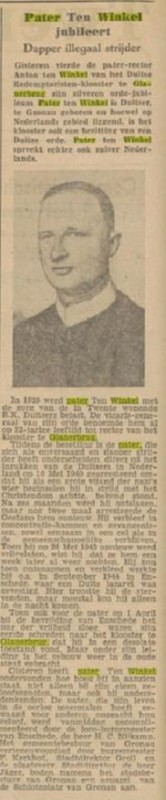 Rijksweg 2 later Gronausestraat 1361-1363 Pater Anton ten Winkel rector Redempotoristenklooster krantenbericht Tubantia 24-4-1951.jpg