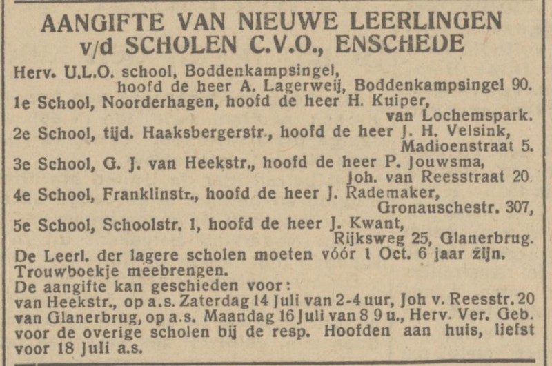 Rijksweg 25 J. Kwant Hoofd 5e School Schoolstraat 1 advertentie Het Parool 12-7-1945.jpg