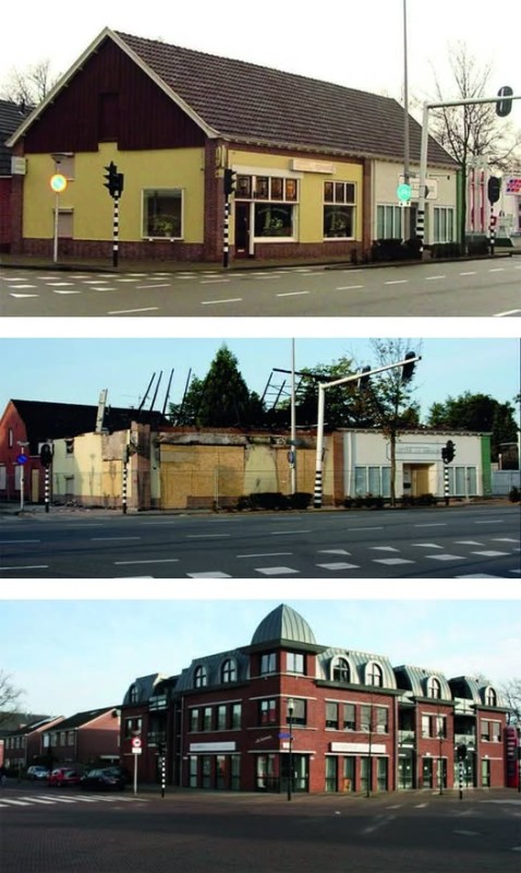 Gronausestraat 1305 hoek Kerkstraat Glanerbrug Pizzeria Grillroom Pyramide eerder locatie bakkerij Muller foto'd van voor en na de brand op 16-9-2003.jpg