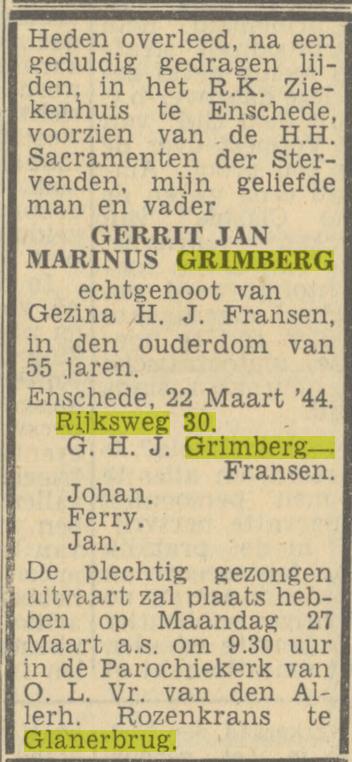 Rijksweg 30 Glanerbrug G.J.M.Grimberg overlijdensadvertentie Twentsch nieuwsblad 24-3-1944.jpg