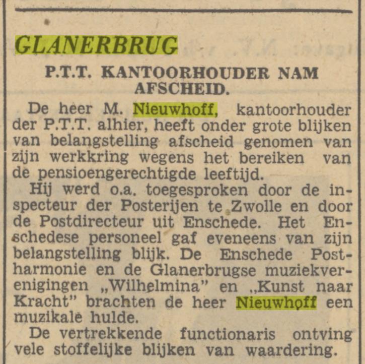 Rijksweg 45 M.Nieuwhoff kantoorhouder PTTT krantenbericdht Tubantia 2-8-1949.jpg