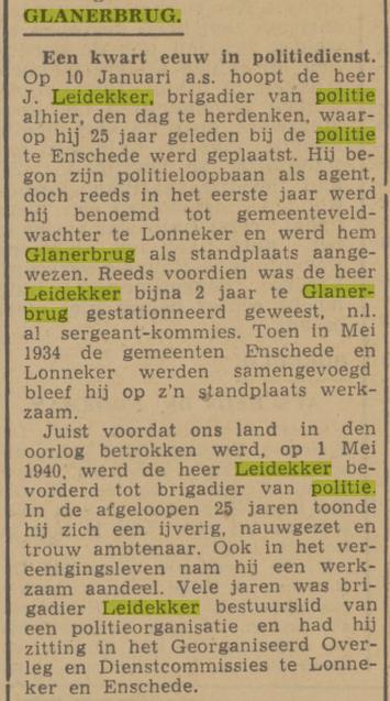 Rijksweg Glanerbrug J.Leidekker brigadie van politie krantenbericht Twentsch nieuwsblad 5-1-1943.jpg
