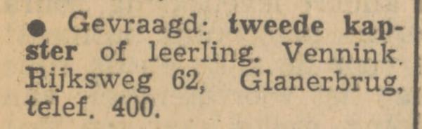 Rijksweg 62 kapper Vennink advertentie Tubantia 19-5-1951.jpg