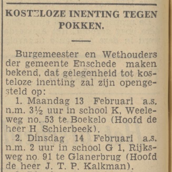 Rijksweg 93 Glanerbrug J.T.P.Kalkman Hoofd School G1 advertentie Tubantia 11-2-1939.jpg