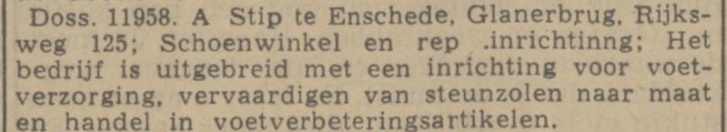 Rijksweg 125 Glanerbrug A. Stip schoenwinkel krantenbericht Tubantia 10-4-1941.jpg