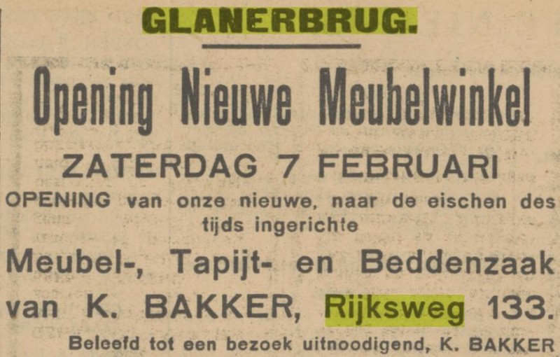 Rijksweg 133 K.Bakker meubelwinkel advertentie 6-2-1931.jpg