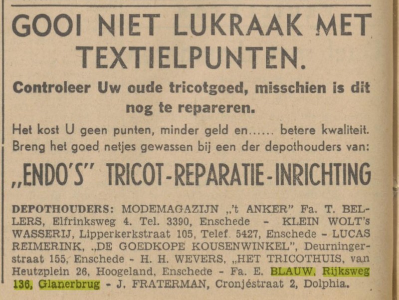Rijksweg 134 Fa. E.Blauw advertentie Tubantia 4-3-1942.jpg