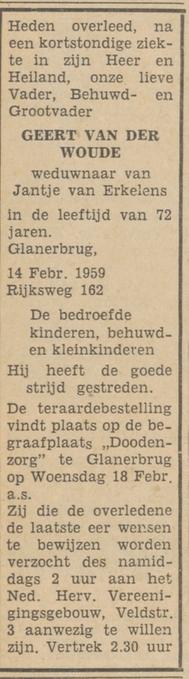 Rijksweg 162 Glanerbrug Geert van der Woude overlijdensadvertentie Tubantia 16-2-1959.jpg