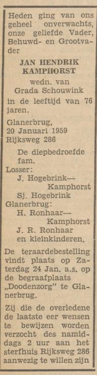 Rijksweg 286 Glanerbrug J.H. Kamphorst overlijdensadvertentie Tubantia 21-1-1959.jpg
