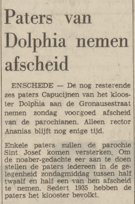Gronausestraat 710 paters Capucijnen klooster Dophia krantenbericht Tubantia 29-7-1971.jpg