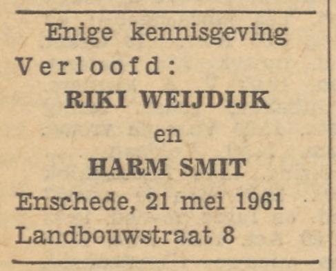 Landbouwstraat 8 Riki Weijdijk advertentie Tubantia 20-5-1961.jpg