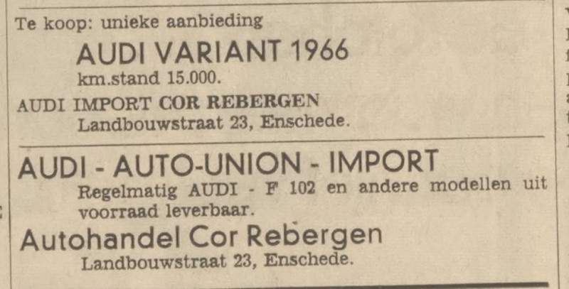Landbouwstraat 23 Autohandel Cor Rebergen advertentie Tubantia 30-11-1967.jpg