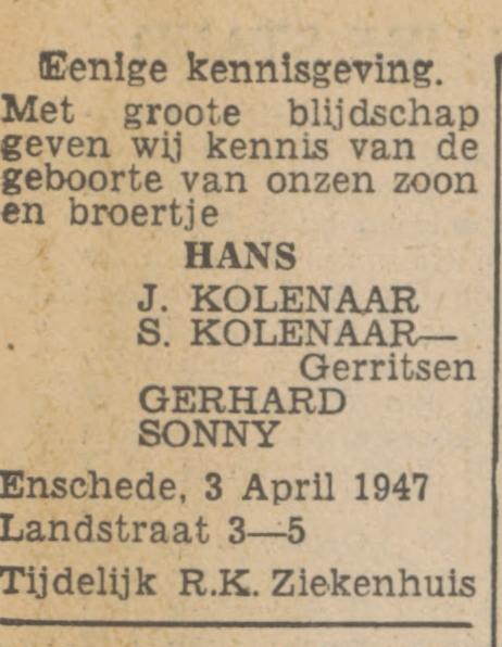 Landstraat 3-5 J.Kolenaar advertentie Tubantia 5-4-1947.jpg