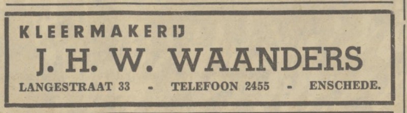 Langestraat 33 kleermakerij J.H.W. Waanders advertentie Tubantia 3-2-1938.jpg