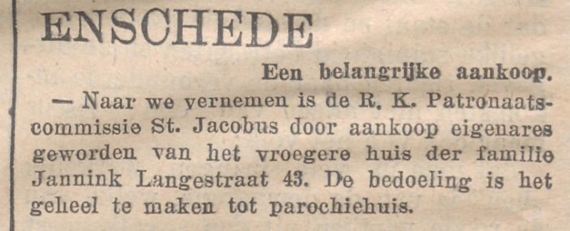 Langestraat 43 Parochiehuis St. Jacobus krantenbericht Overijsselsch dagblad 21-2-1933.jpg