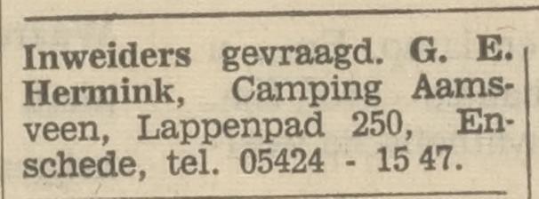 Lappenpad 250 Camping Aamsveen G.E.Hermink advertentie Tubantia 3-2-1967.jpg