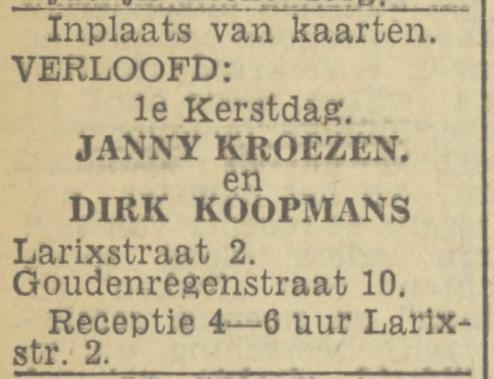 Larixstraat 2 Janny Kroezen advertentie Twentsch nieuwsblad 18-12-1943.jpg