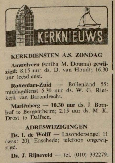Lasondersingel 20 Ds. I. de Wolff krantenbericht Gereformeerd gezinsblad 5-8-1967.jpg