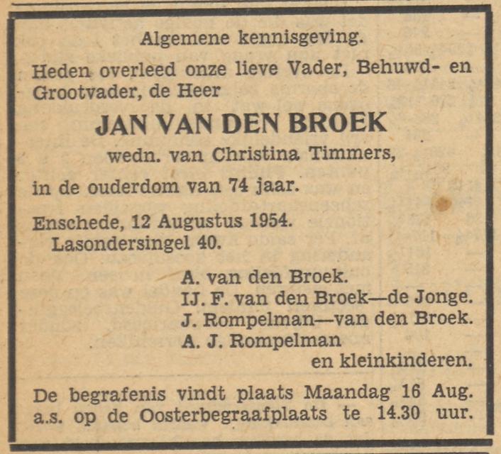 Lasondersingel 40 Jan van den Broek overlijdensadvertentie Tubantia 12-8-1954.jpg