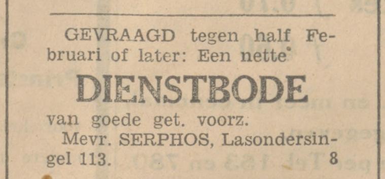 Lasondersingel 113 Mevr. Serphos advertentie Tubantia 21-1-1931.jpg