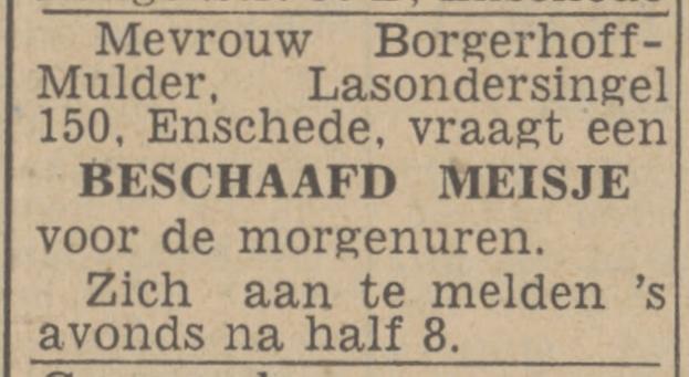Lasondersingel 150 Mevr. Borgerhoff Mulder advertentie Twentsch nieuwsblad 2-3-1943.jpg