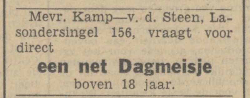 Lasondersingel 156 Mevr. Kamp-v.d.Steen advertentie Tubantia 18-8-1942.jpg
