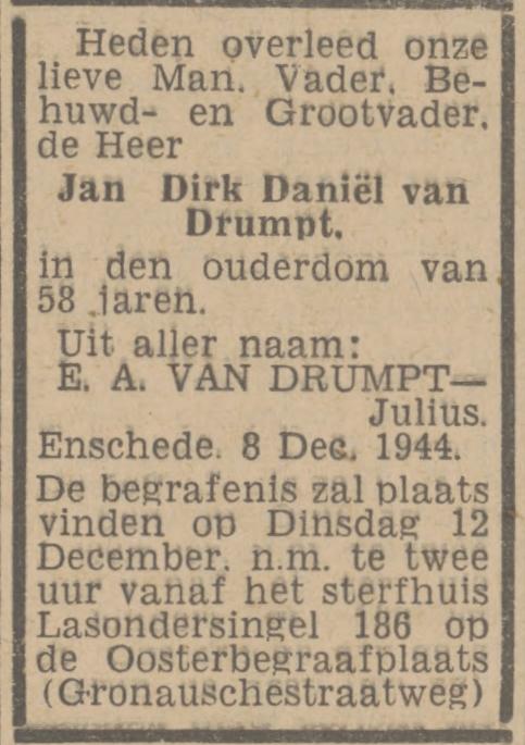 Lasondersingel 186 J.D.D. van Drumpt overlijdensadvertentie Twentsch nieuwsblad 11-12-1944.jpg
