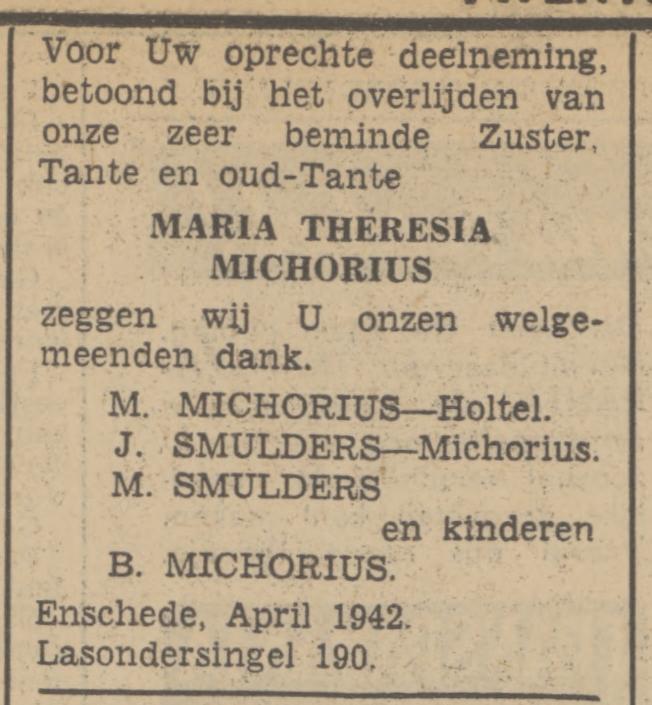 Lasondersingel 190 M.Th.Michorius advertentie Tubantia 27-4-1942.jpg