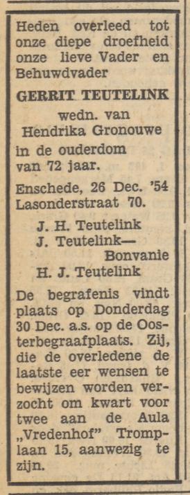Lasonderstraat 70 G.Teutelink overlijdensadvertentie Tubantia 27-12-1954.jpg