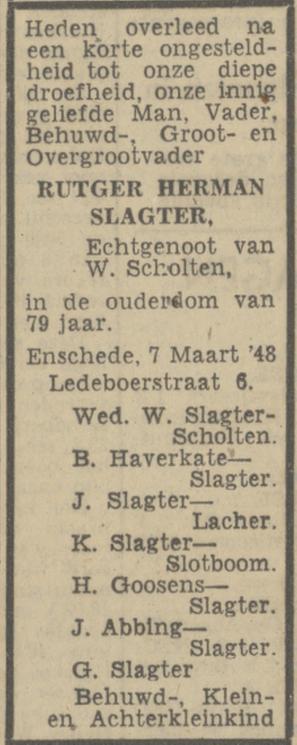 Ledeboerstraat 6 R.H.Slagter overlijdensadvertentie Tubantia 8-3-1948.jpg