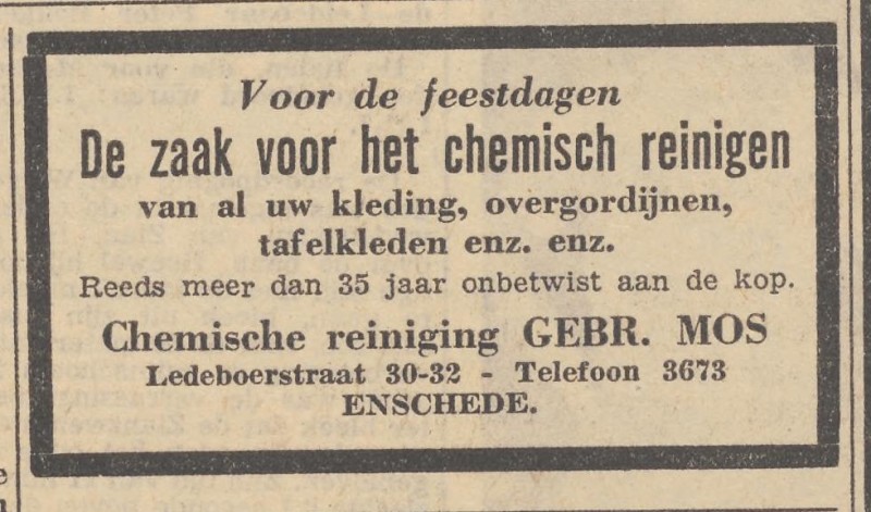 Ledeboerstraat 30-32 Gebr. Mos Chenische Reiniging advertentie Twentsche courant 15-12-1958.jpg