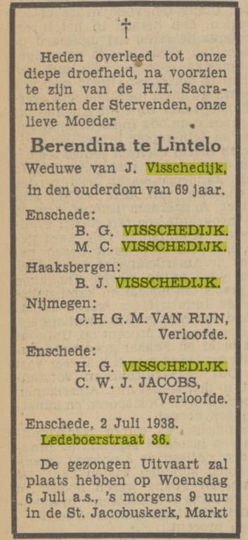 Ledeboerstraat 34 B.Visschedijk-te Lintelo overlijdensadvertentie Tubantia 4-7-1938.jpg