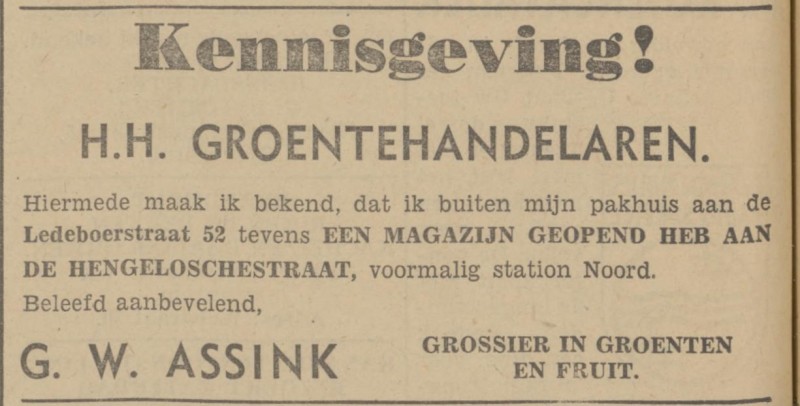 Ledeboerstraat 52 G.W.Assink grossier groenten en fruit advertentie Tubantia 6-12-1941.jpg