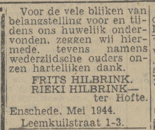 Leemkuilstraat 1-3 Frits Hilbrink advertentie Twentsch nieuwsblad 3-5-1944.jpg