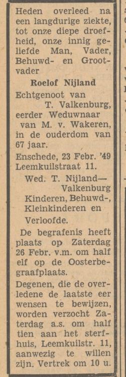 Leemkuilstraat 11 R.Nijland overlijdensadvertentie Tubantia 24-2-1949.jpg