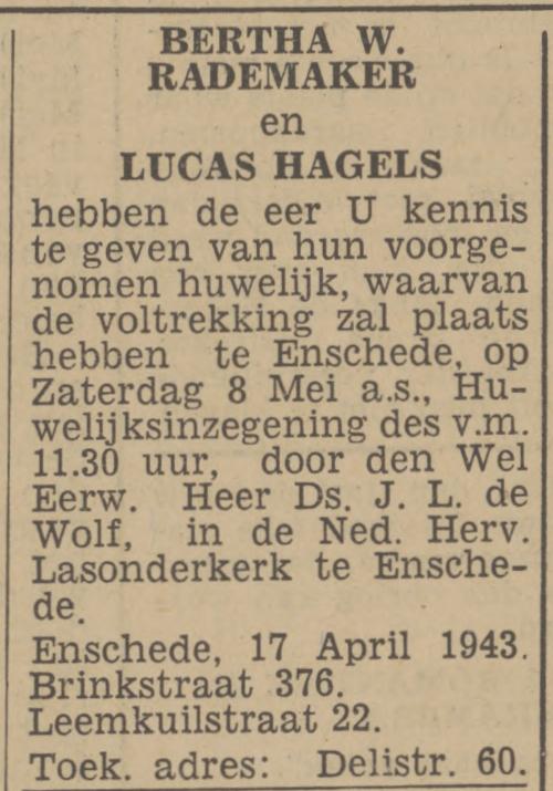 Leemkuilstraat 22 Lucas Hagels advertentie Twentsch nieuwsblad 17-4-1943.jpg