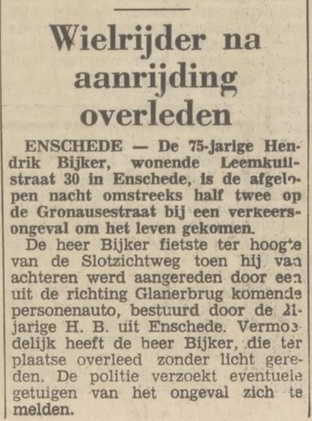 Leemkuilstraat 30 Hendrik Bijker krantenbericht Tubantia 9-11-1970.jpg