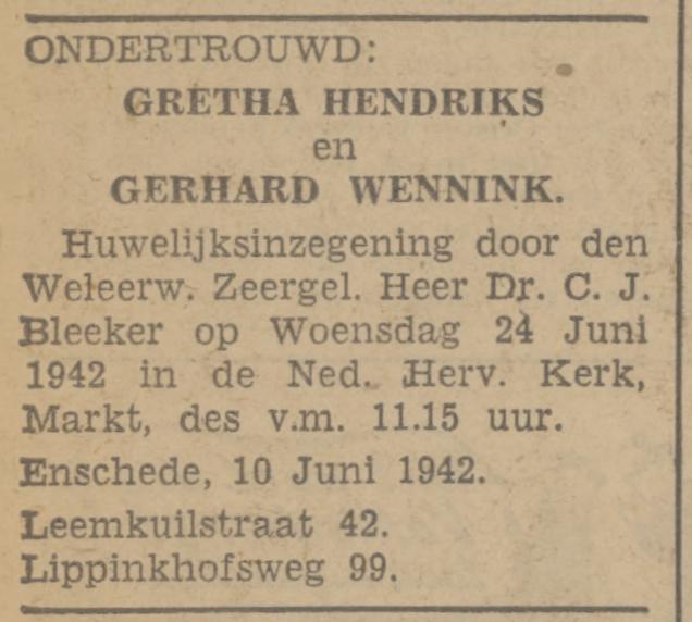 Leemkuilstraat 42 Gretha Hendriks advertentie Tubantia 10-6-1942.jpg