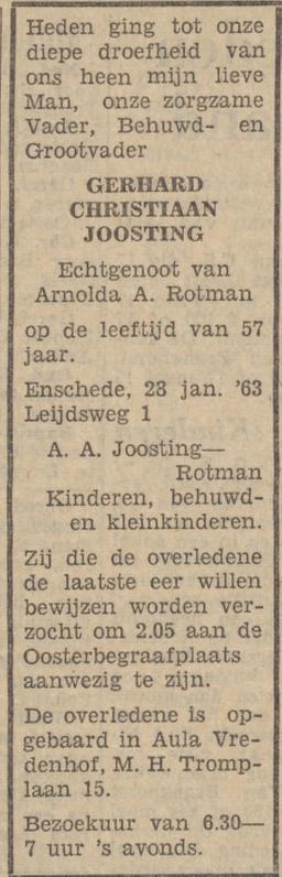 Leijdsweg 1 G.C.Joosing overlijdensadvertentie Tubantia 29-1-1963.jpg