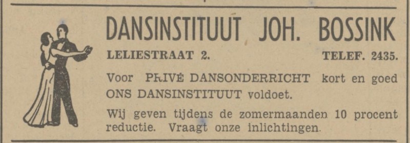 Leliestraat 2 Dansinsitutt Joh. Bossink advertentie Tubantia 5-3-1941.jpg