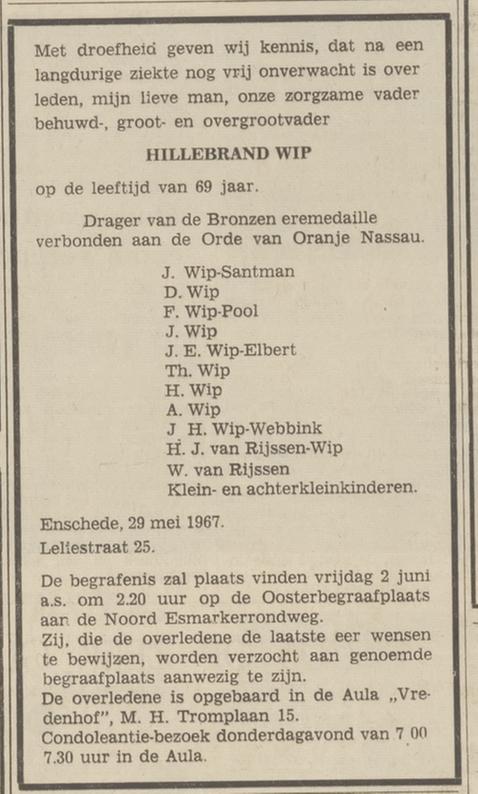 Leliestraat 25 H.Wip overlijdensadvertentie Tubantia 31-5-1967.jpg