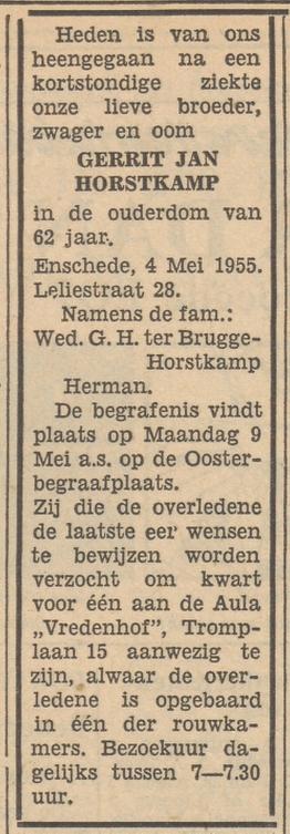 Leliestraat 28 G.J.Horstkamp overlijdensadvertentie Tubantia 6-5-1955.jpg