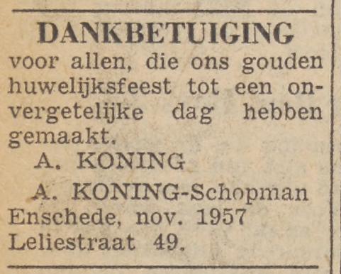 Leliestraat 49 A.Koning advertentie Twentsche courant 11-11-1957.jpg
